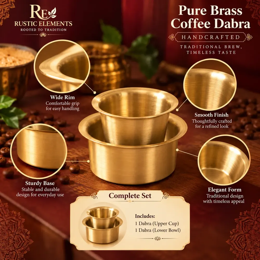 Pure Brass Coffee Dabra – Filter Coffee Tumbler with Saucer — view 3