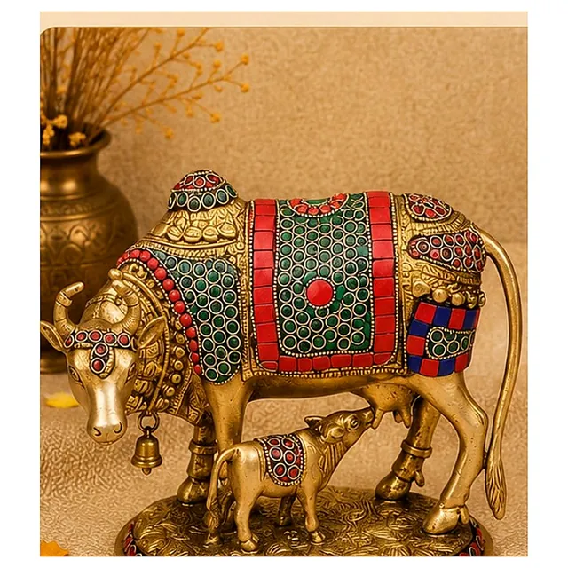 Brass Cow Statue – Cow & Calf · Small / Medium — handcrafted brass
