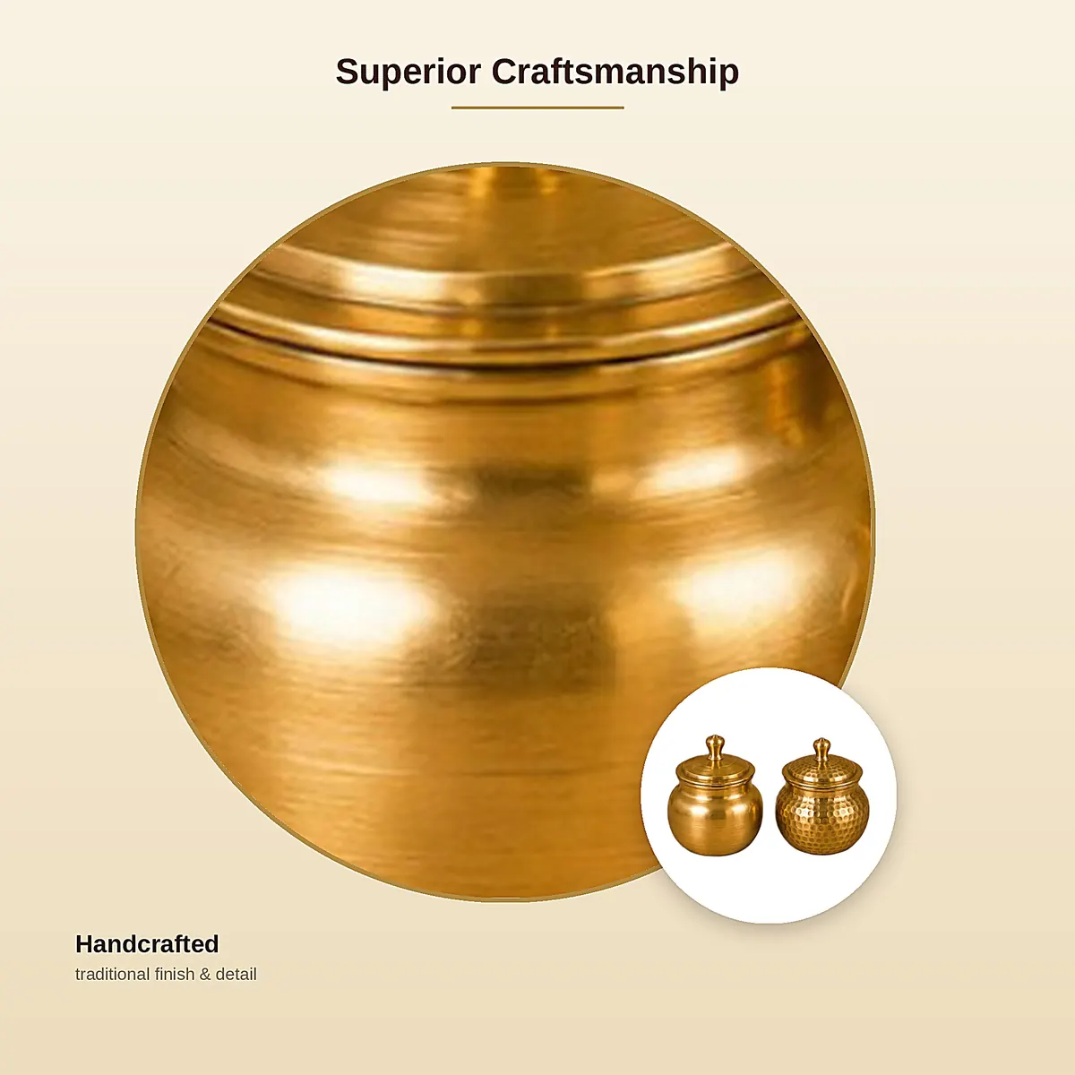 Pure Brass Ghee Pot Set – 350 ml · Set of 2 · Plain & Hammered — view 5
