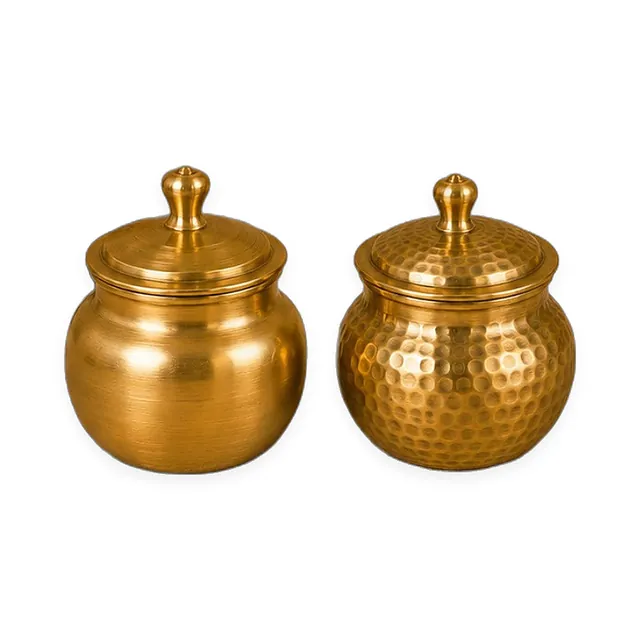 Pure Brass Ghee Pot Set – 350 ml · Set of 2 · Plain & Hammered — handcrafted brass