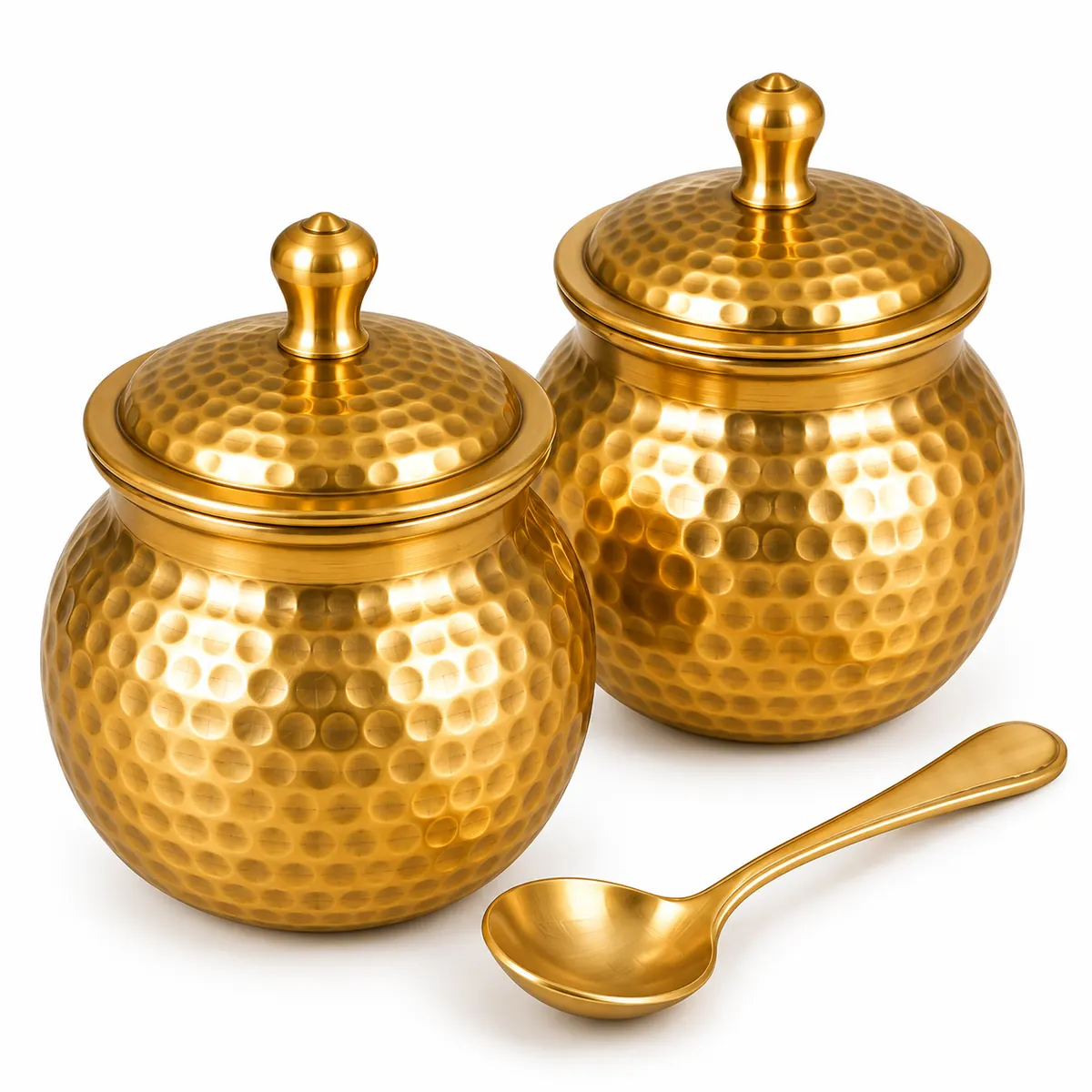 Brass Ghee Pot Set with Spoon – 250 ml · Set of 2 — view 1
