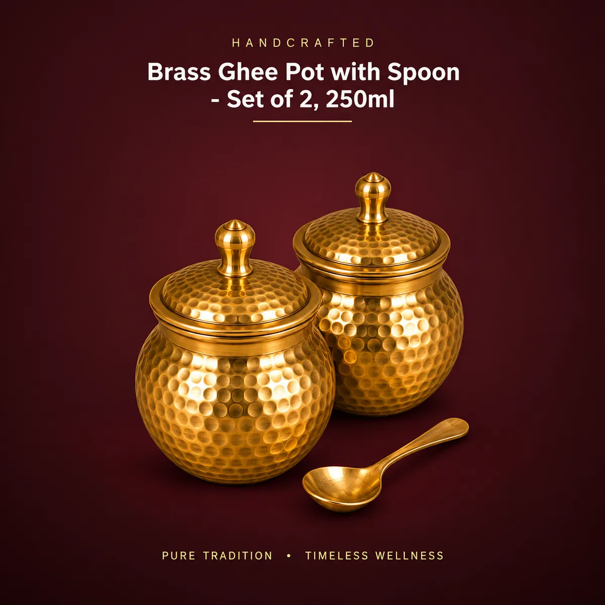 Brass Ghee Pot Set with Spoon – 250 ml · Set of 2 — view 2