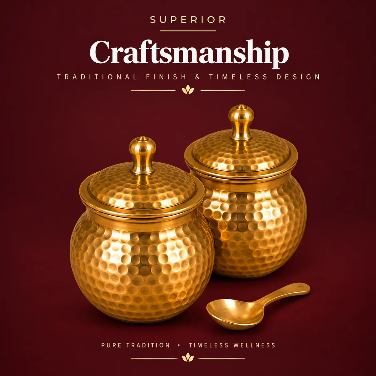 Brass Ghee Pot Set with Spoon – 250 ml · Set of 2 — view 4