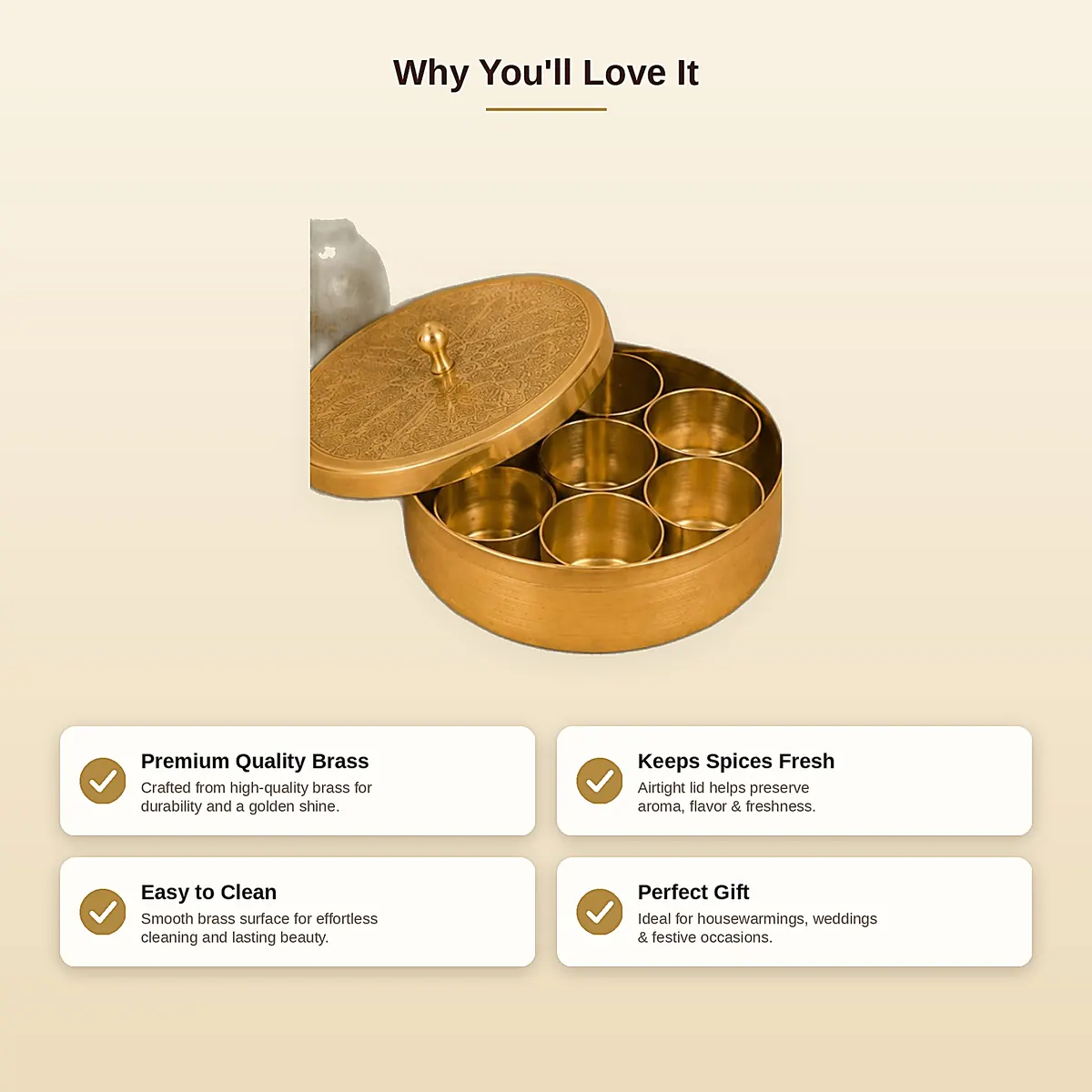 Pure Brass Masala Box Gift Set – 8 Inch — view 4