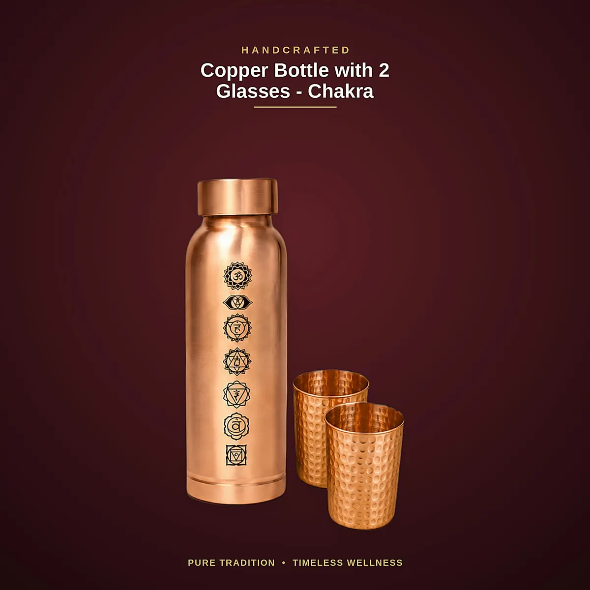 Copper Bottle with 2 Glasses – Chakra — view 2