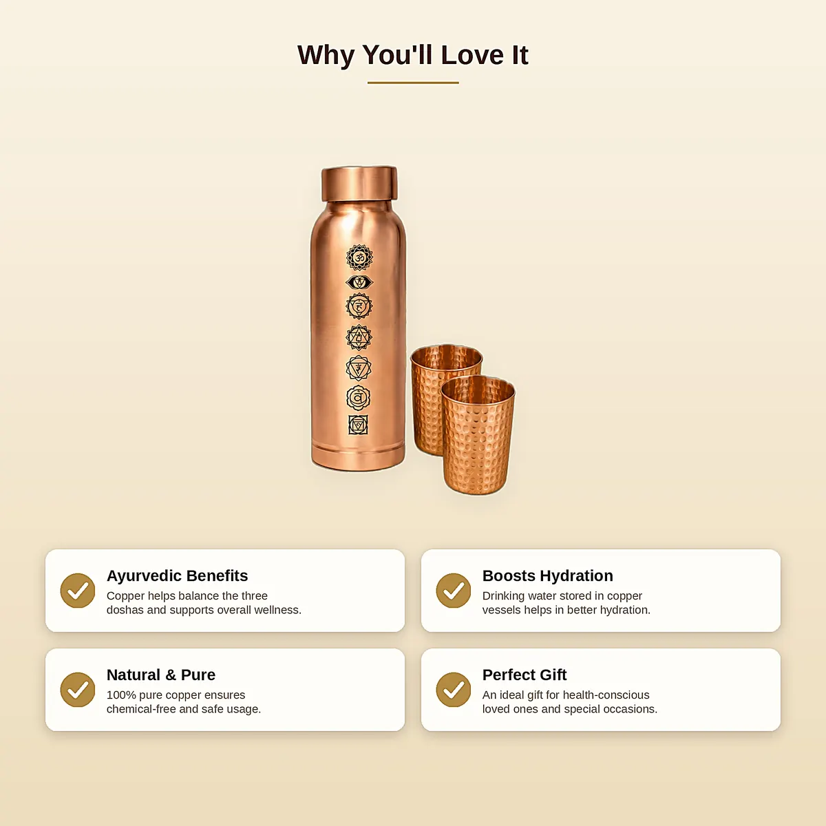 Copper Bottle with 2 Glasses – Chakra — view 3