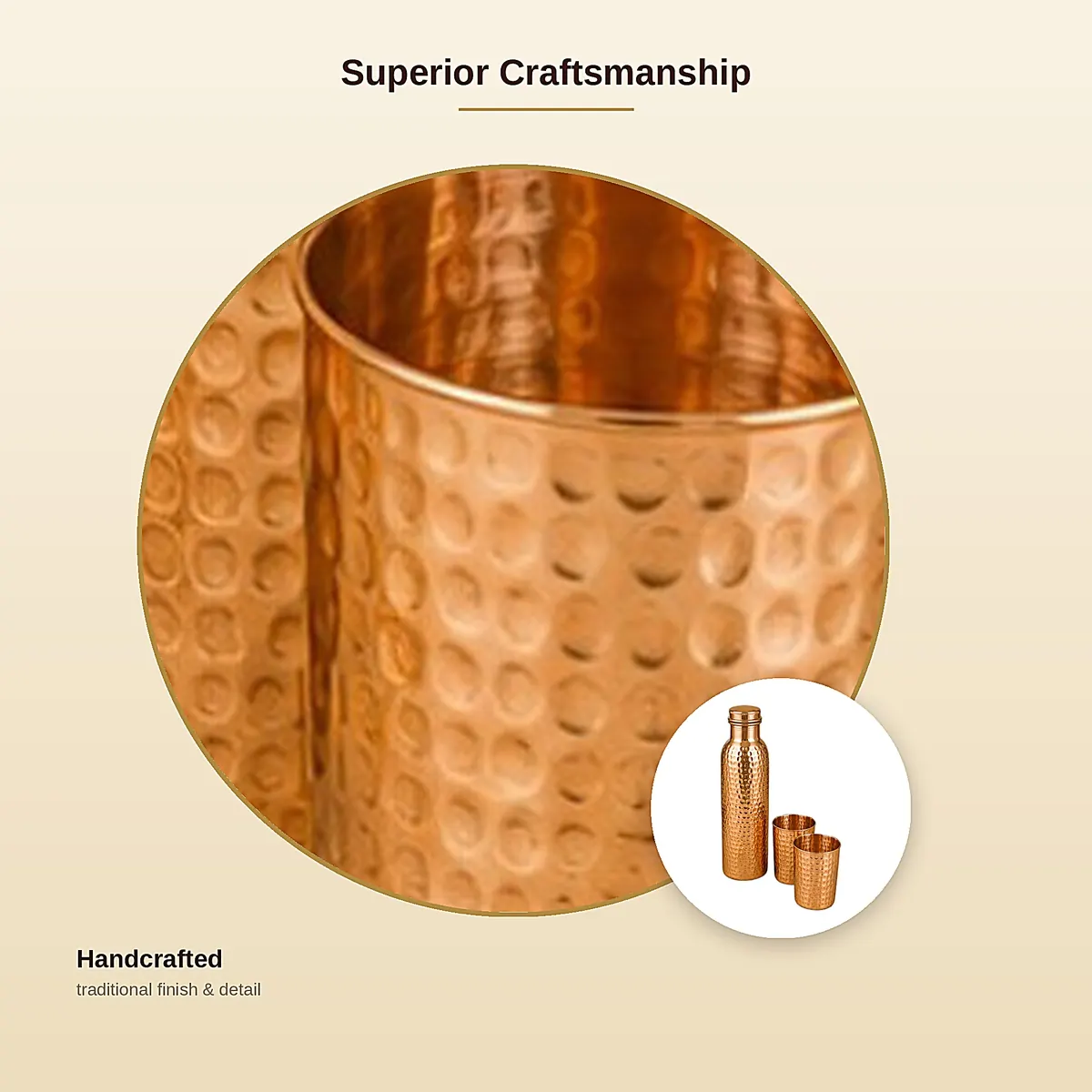 Copper Bottle with 2 Glasses – Hammered — view 5