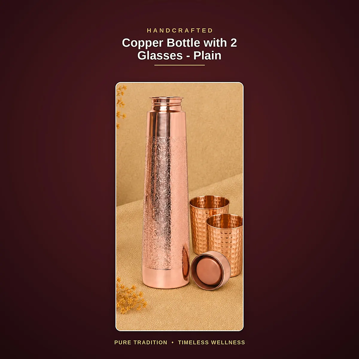 Copper Bottle with 2 Glasses – Plain — view 2