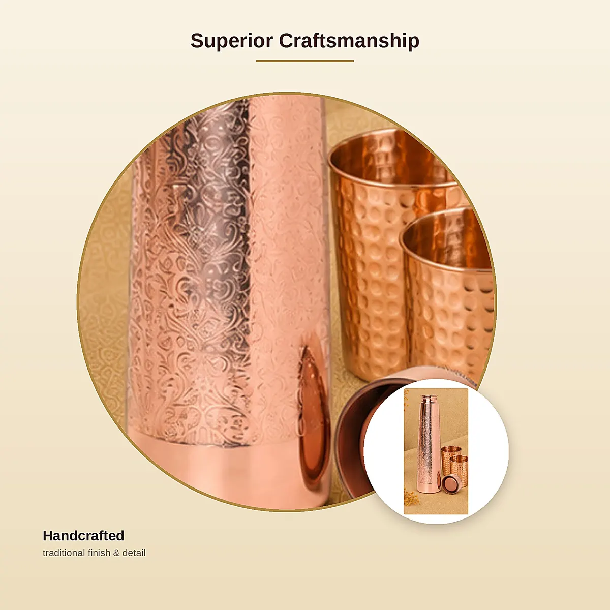 Copper Bottle with 2 Glasses – Plain — view 4