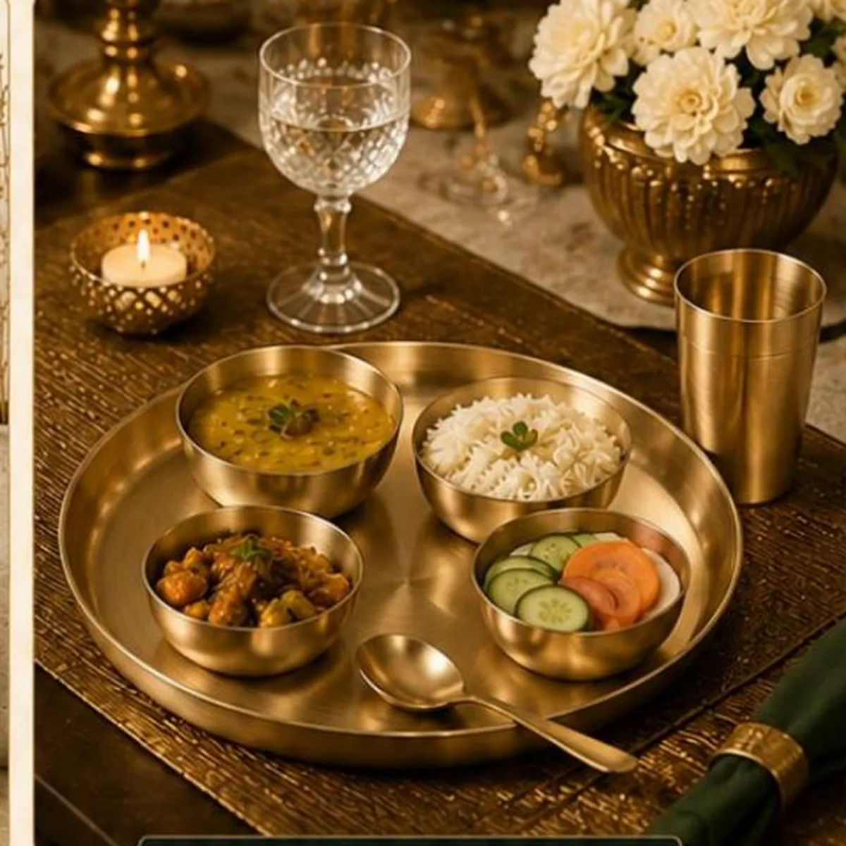Kansa Dinner Thali Set – Classic or Curved · Gift Boxed — view 2