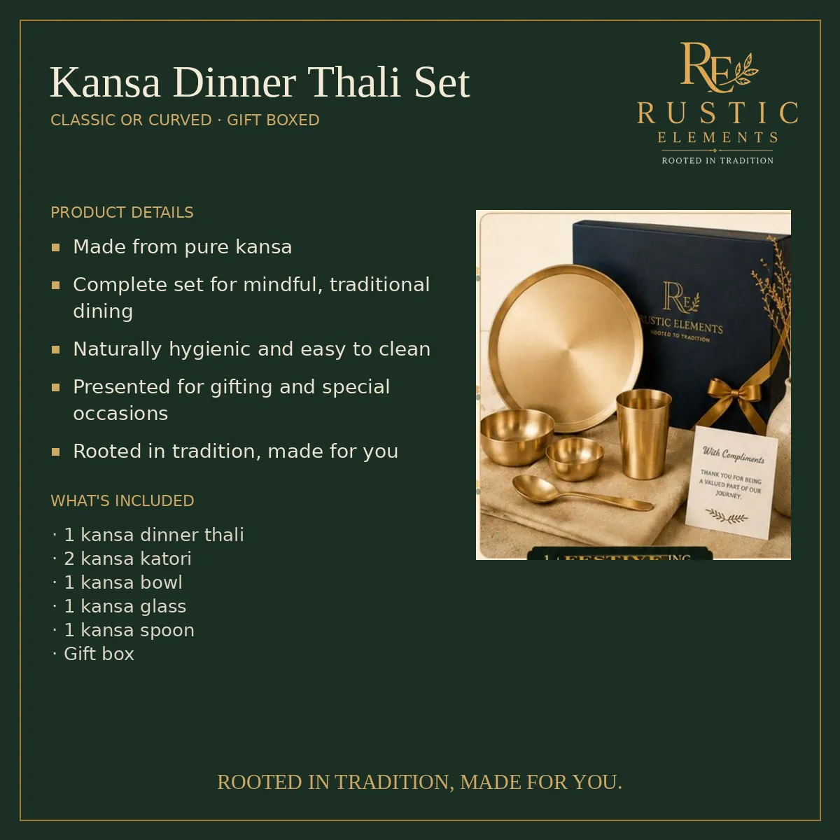 Kansa Dinner Thali Set – Classic or Curved · Gift Boxed — view 3