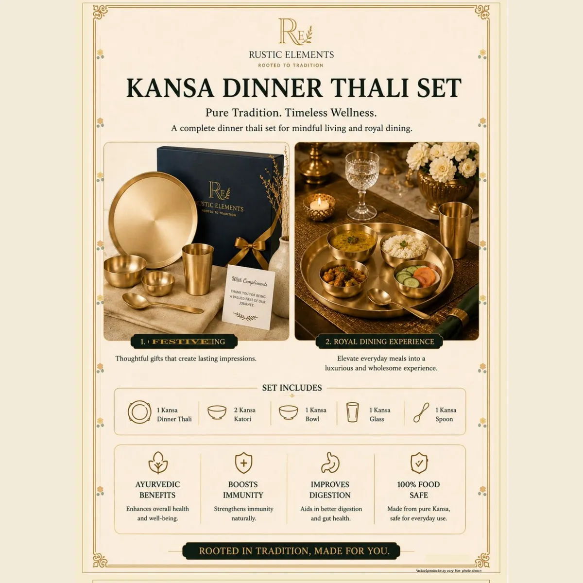 Kansa Dinner Thali Set – Classic or Curved · Gift Boxed — view 4