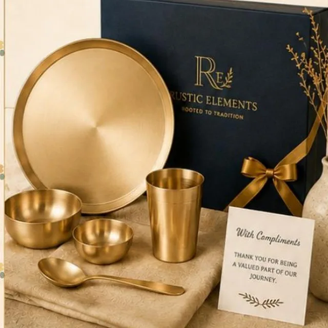 Kansa Dinner Thali Set – Classic or Curved · Gift Boxed — handcrafted kansa