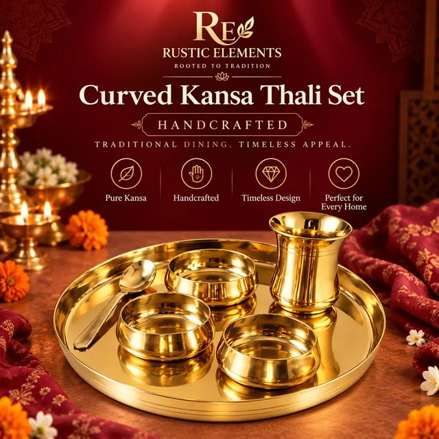 Kansa Dinner Thali Set – Curved · Gift Boxed — handcrafted kansa