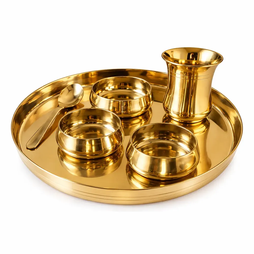 Kansa Dinner Thali Set – Curved · Gift Boxed — view 2
