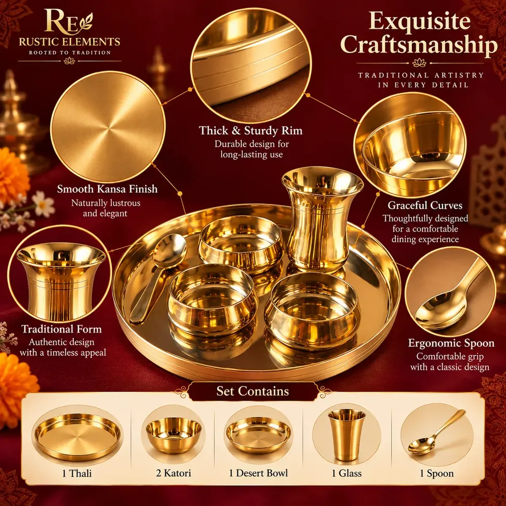 Kansa Dinner Thali Set – Curved · Gift Boxed — view 3