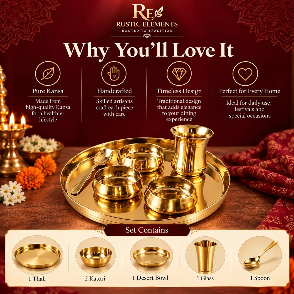 Kansa Dinner Thali Set – Curved · Gift Boxed — view 4