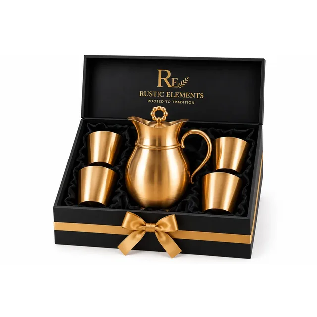 Kansa Drinkware Gift Set – Jug & 4 Glasses · Gift Boxed — handcrafted kansa