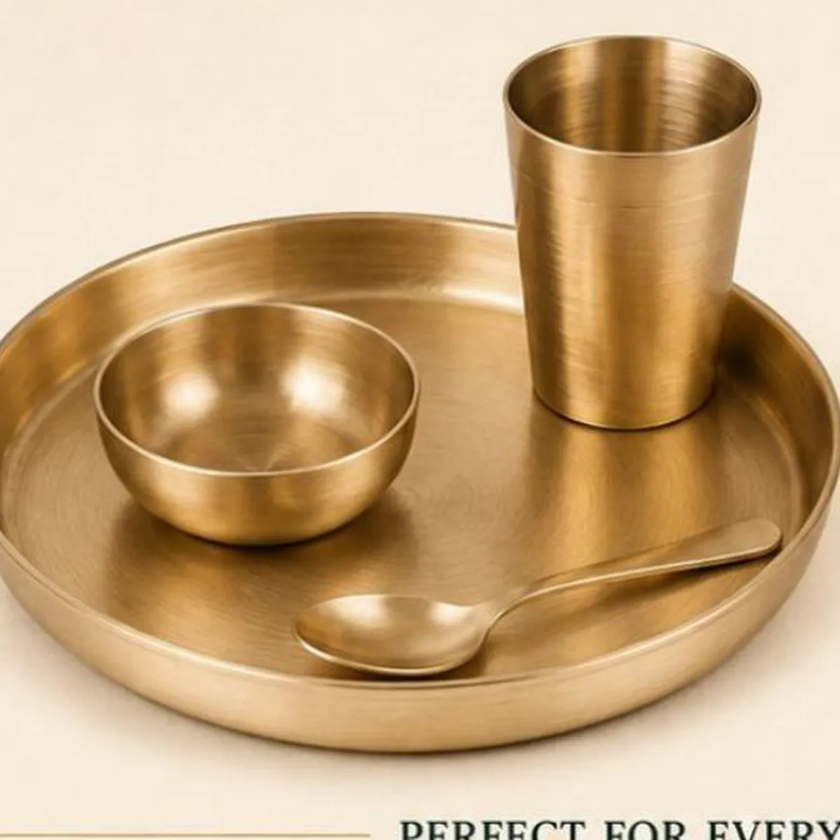 Kansa Small Thali Set – Thali, Katori, Glass & Spoon — view 1