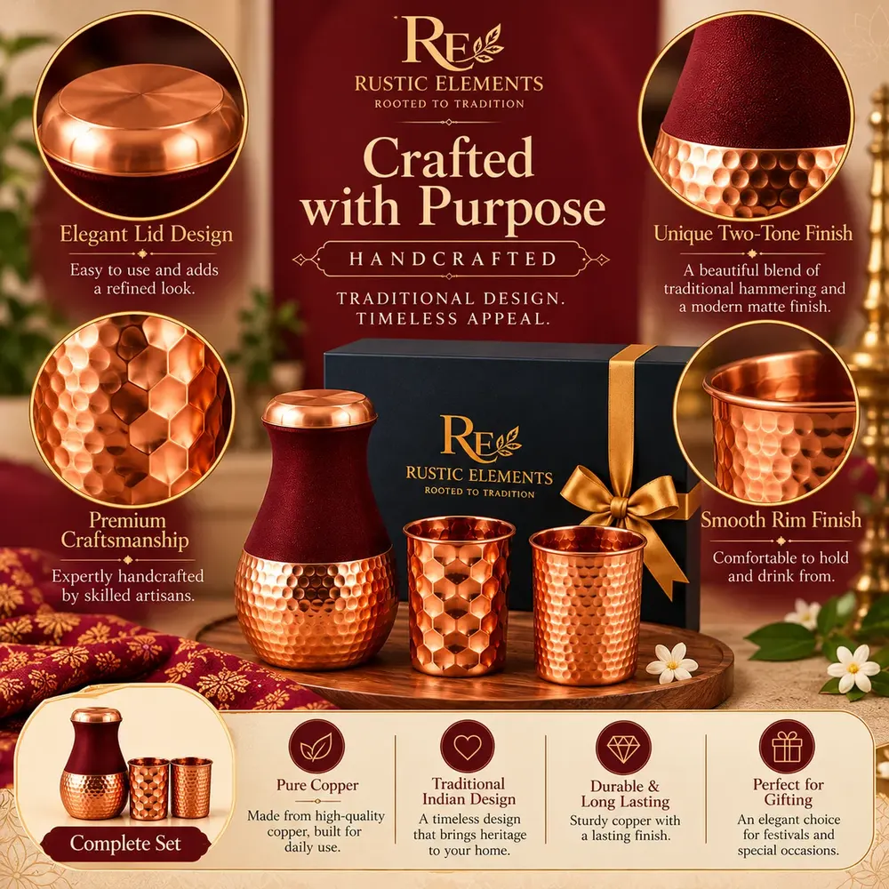 Pure Copper Jar Gift Set – Rajwadi Jar with 2 Glasses · Gift Box — view 3