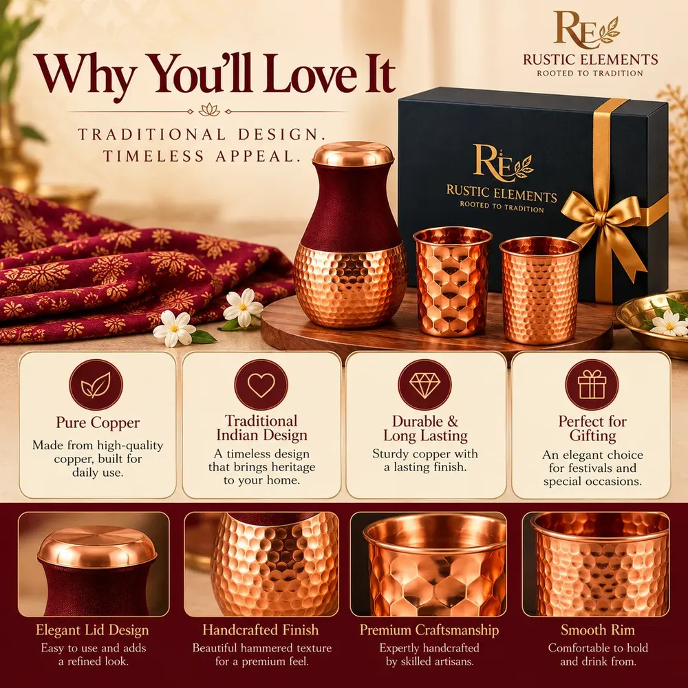 Pure Copper Jar Gift Set – Rajwadi Jar with 2 Glasses · Gift Box — view 4